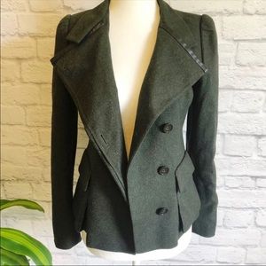 Ann Taylor Moto Jacket Blazer Wool Leather Trim